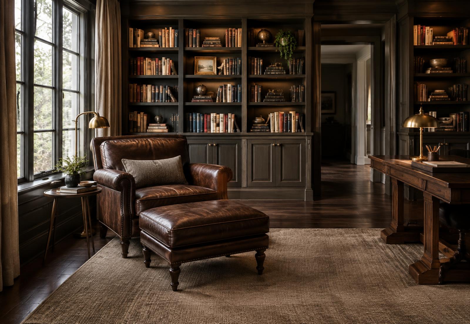 Espresso walnut hardwood floor in an elegant home library