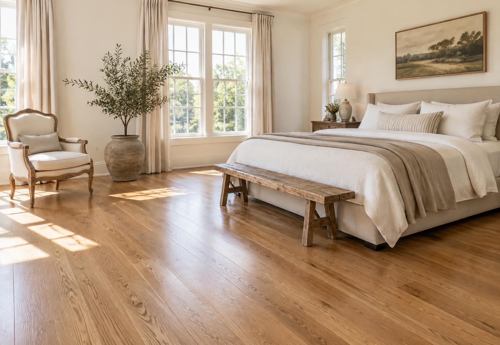Natural red oak hardwood flooring in an elegant residential room